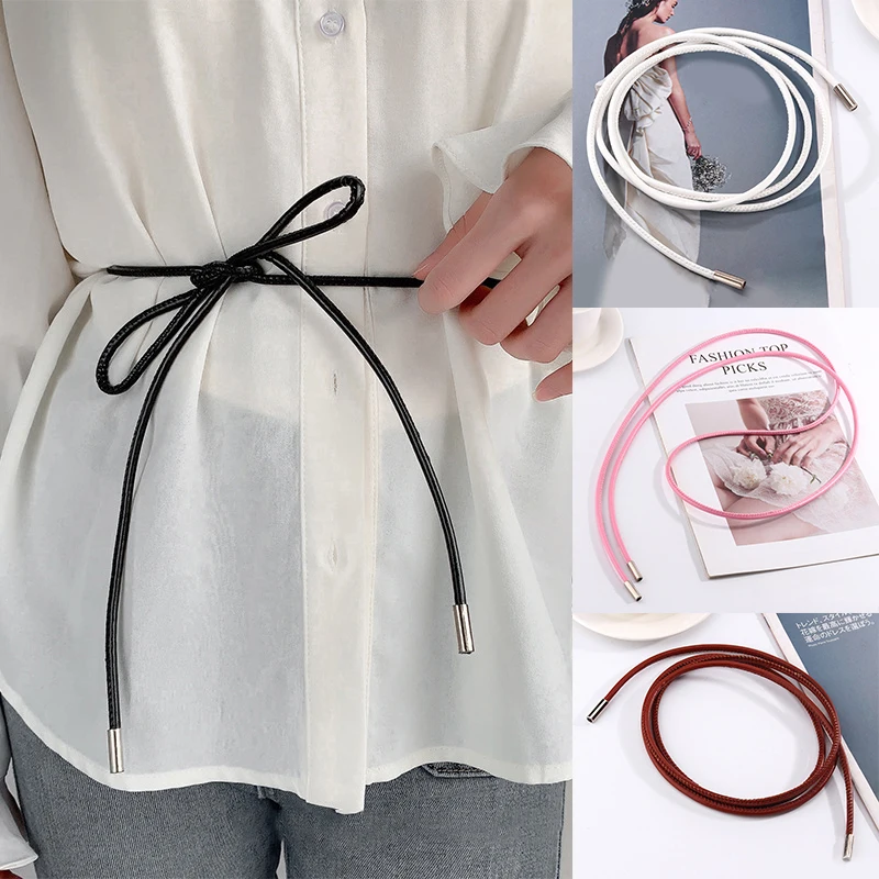 

Female Waist PU Thin Belt Rope Knotted Dresses String Waistband Fashion With Dress Long Women Belt