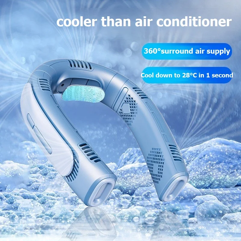 Mi Portable Refrigeration Cooling Fan Summer Hanging Neck Fan 6000mah USB Rechargeable 360° Surround Wind Mute Bladeless Fan