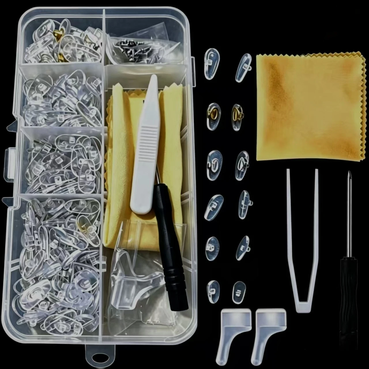 Eyeglasses Nose Pads Replacement Repair Tool Kit With Screwdriver Tweezers Ear Hooks