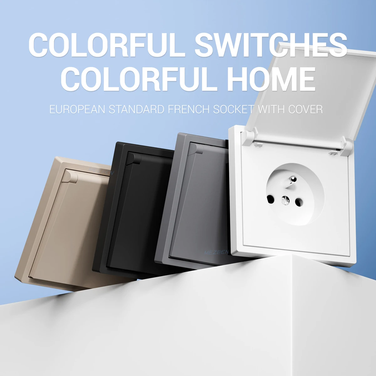 EU Standard Wall Socket 80*80mm Z Series Large Panel French Socket with IP44 Waterproof Cover Fire Retardant CE Certified Socket