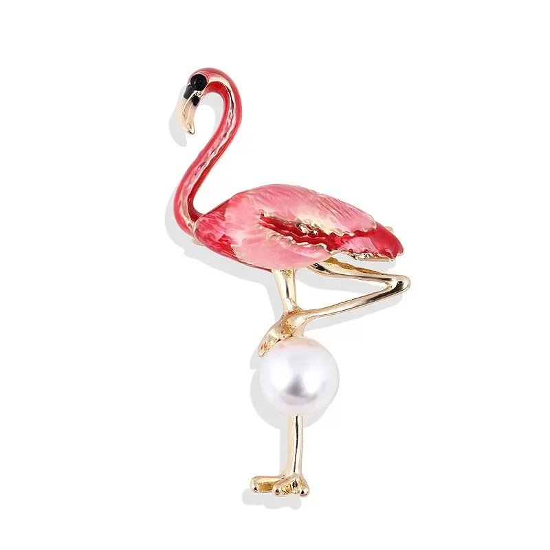 Encantador broche de flamenco, Pin de solapa de perla de imitación esmaltada para mujer, sombrero de verano de resort tropical, bolso, accesorios de vestido, regalo