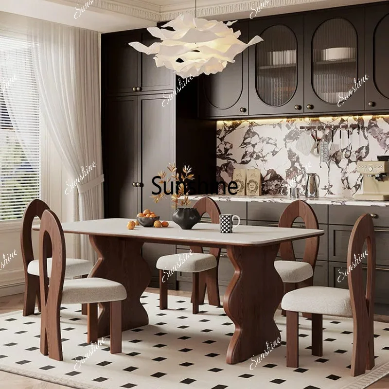 Retro solid wood dining table, small apartment rectangular dining table