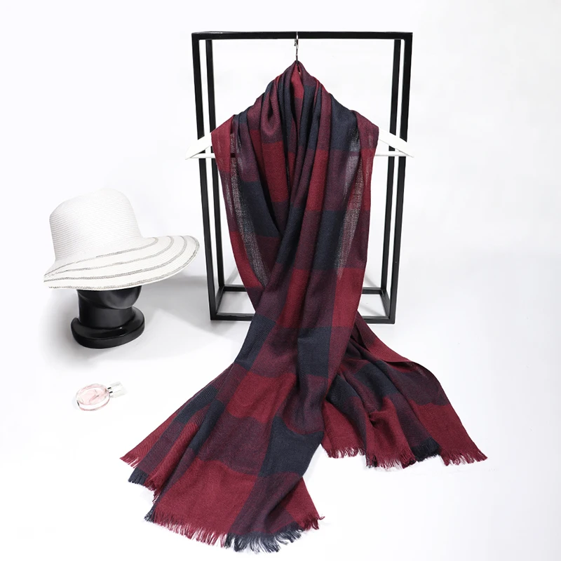 2022 Luxury Brand Real Wool Scarf For Women Men Winter Warm Soft Shawls Pashmina Plaid Tassel Long Scarves Stole bufanda sjaal