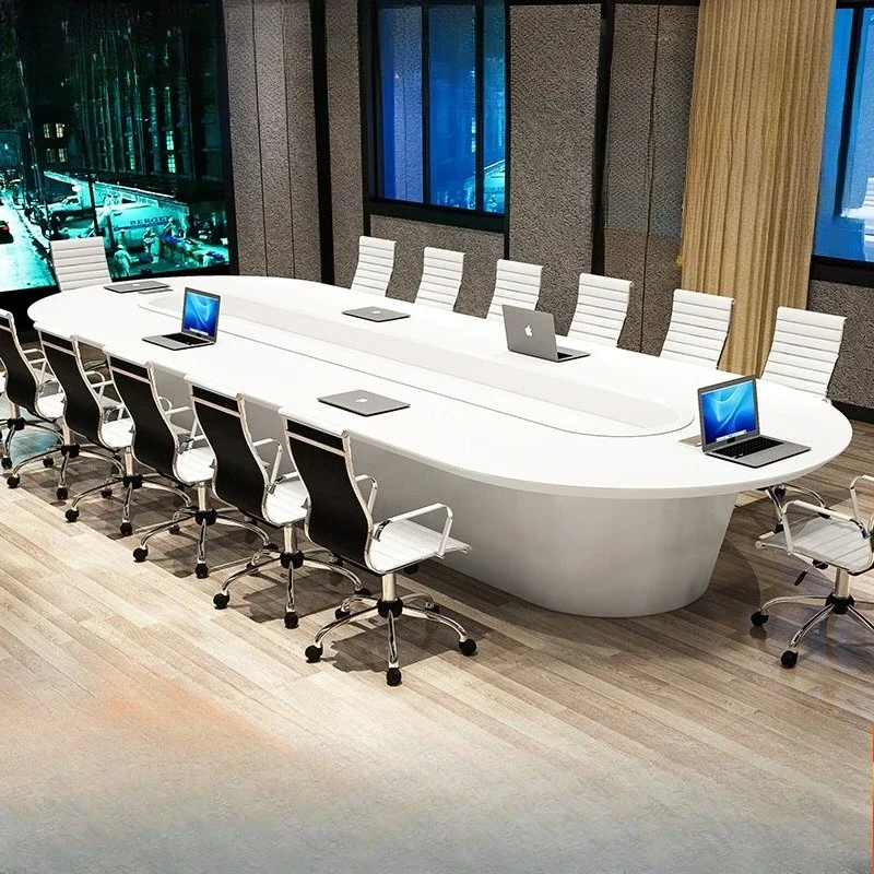 

Painted conference table Modern simple long table Conference room Large table and chair combination Creative oval negotiation ta