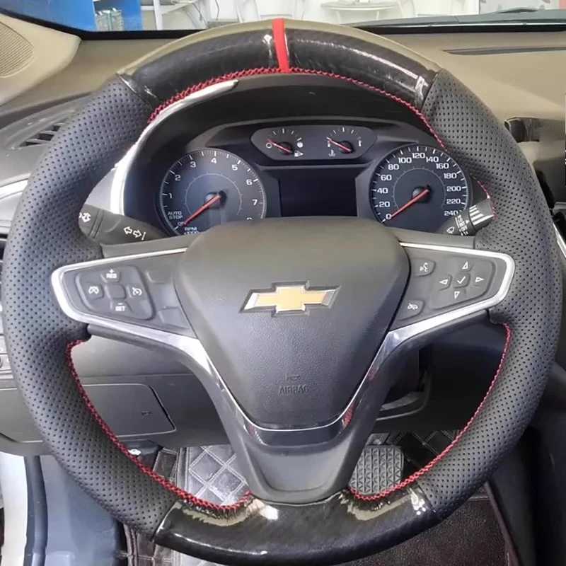 

Для Chevrolet Malibu XL 2015-2019 Equinox 2017-2019 прошитый вручную черный чехол на руль автомобиля из натуральной кожи из углеродного волокна
