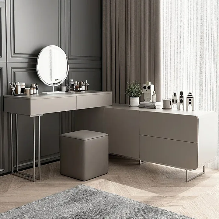 طاولة مكياج خفيفة فاخرة وحديثة وبسيطة من الخشب الصلب لغرفة النوم وخزانة متكاملة ومكتب بجانب السرير Bu #4