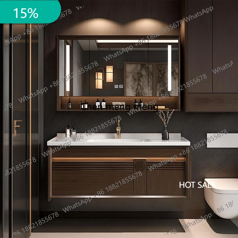 

F178 Chinese-style Oak Bathroom Cabinets Ceramic Integrated Basin Washbasin Bathroom Cabinets Storage Home Furniture Armoire