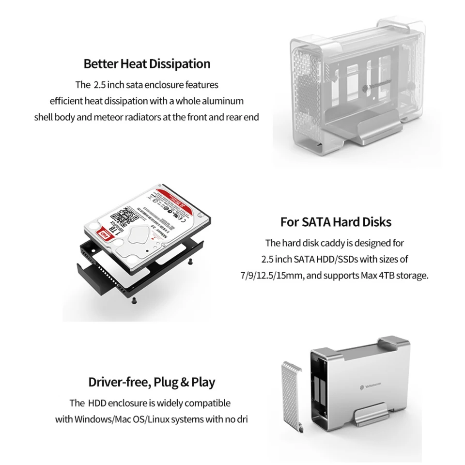 Yottamaster 2.5 „ 3.5 ”calowy nalot obudowa SSD 1/2 zatokę dysk twardy SATA obudowa zewnętrzna podwójny Port gniazdo dysk twardy obudowy pudełka