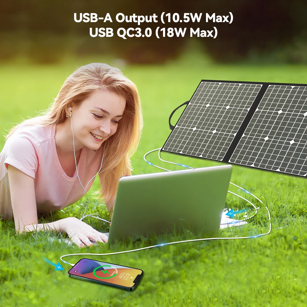 Imagem -02 - Flashfish Painel Solar Portátil 50w 18v Sunpower Dobrável Carregador de Energia Solar Células de Bateria 5v Usb Externo para Gerador de Telefone ff