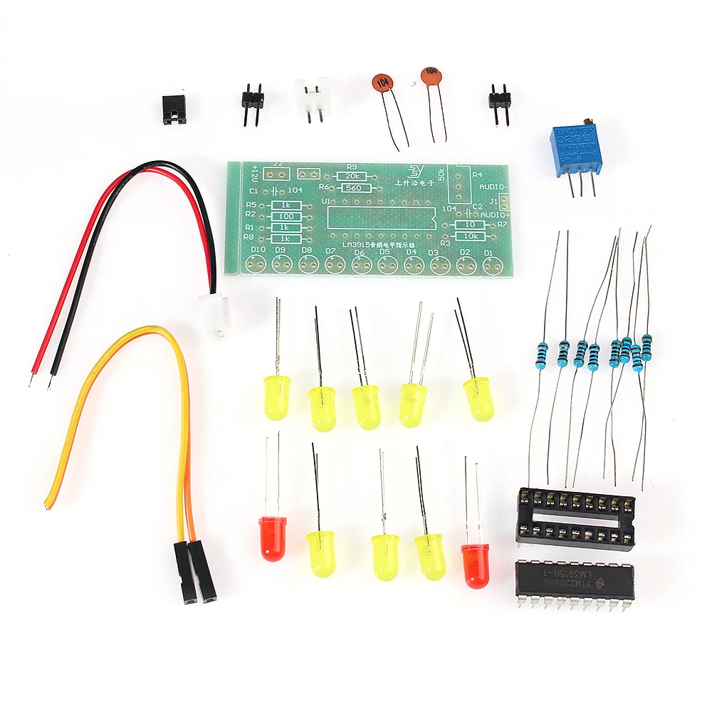 10 LED Sound Audio Spectrum Analyzer Level Indicator Kit  LM3915 DC 9V-12V DIY Electoronics Soldering Practice Set laboratory