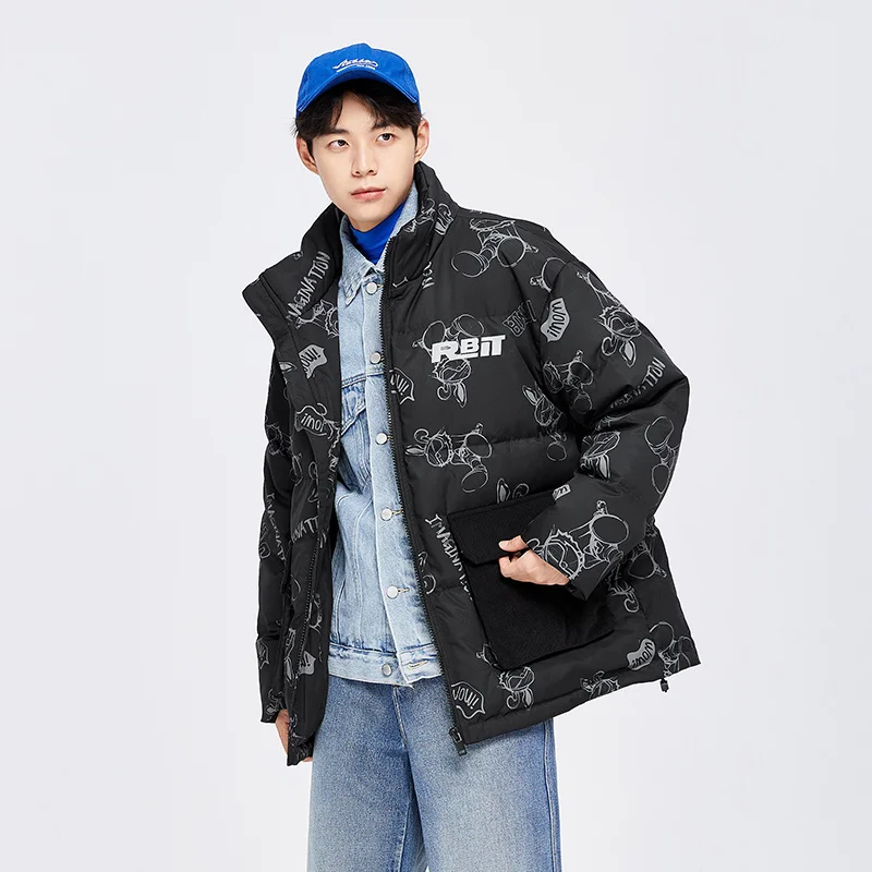 Semir Down Jacket Winter Men Cartoon Full Print Stand Collar Top 2023 New Loose Casual Thick Jacket