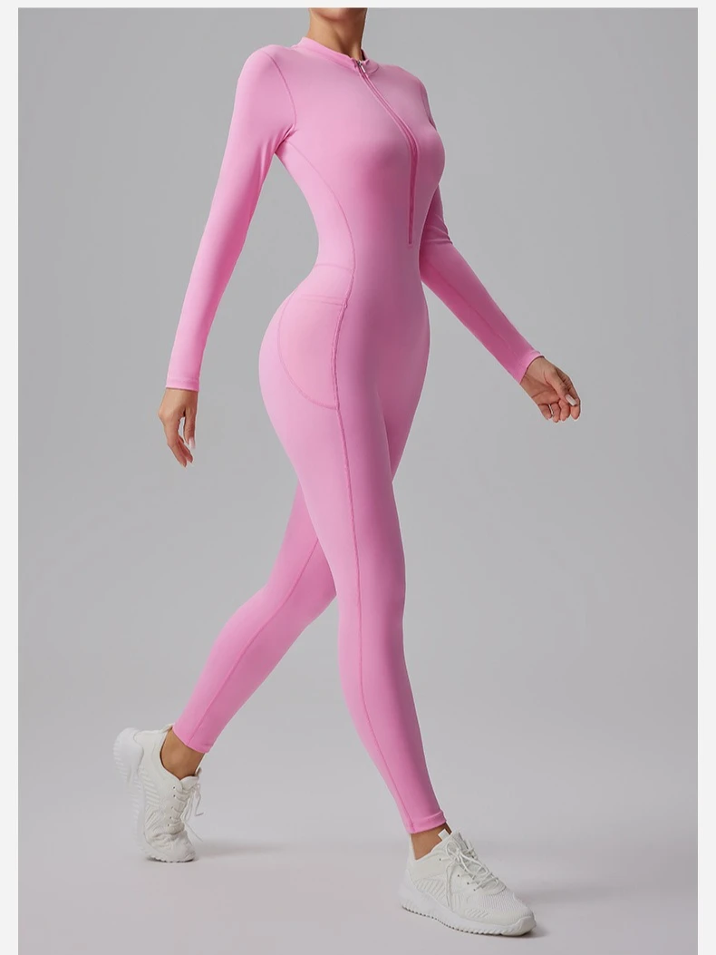 Naked Feel Yoga Unitard with Half Zip, Slimming Dance Bodysuit for Women, Seamless Gym Wear One Piece Workout Suit Spring Autumn