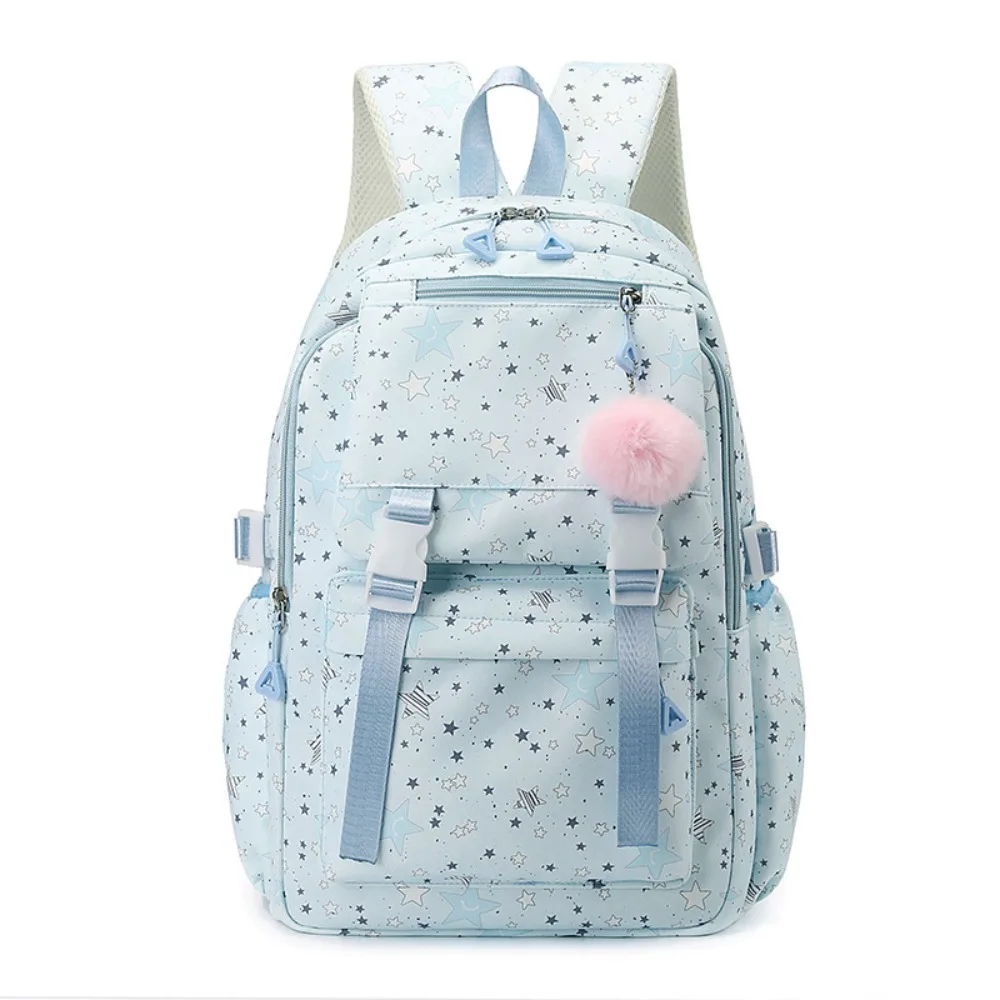 Cute Star Print School Backpack Adjustable Large Capacity Girls Schoolbag Breathable Multi-pockets Laptop Shoulders Bag Students