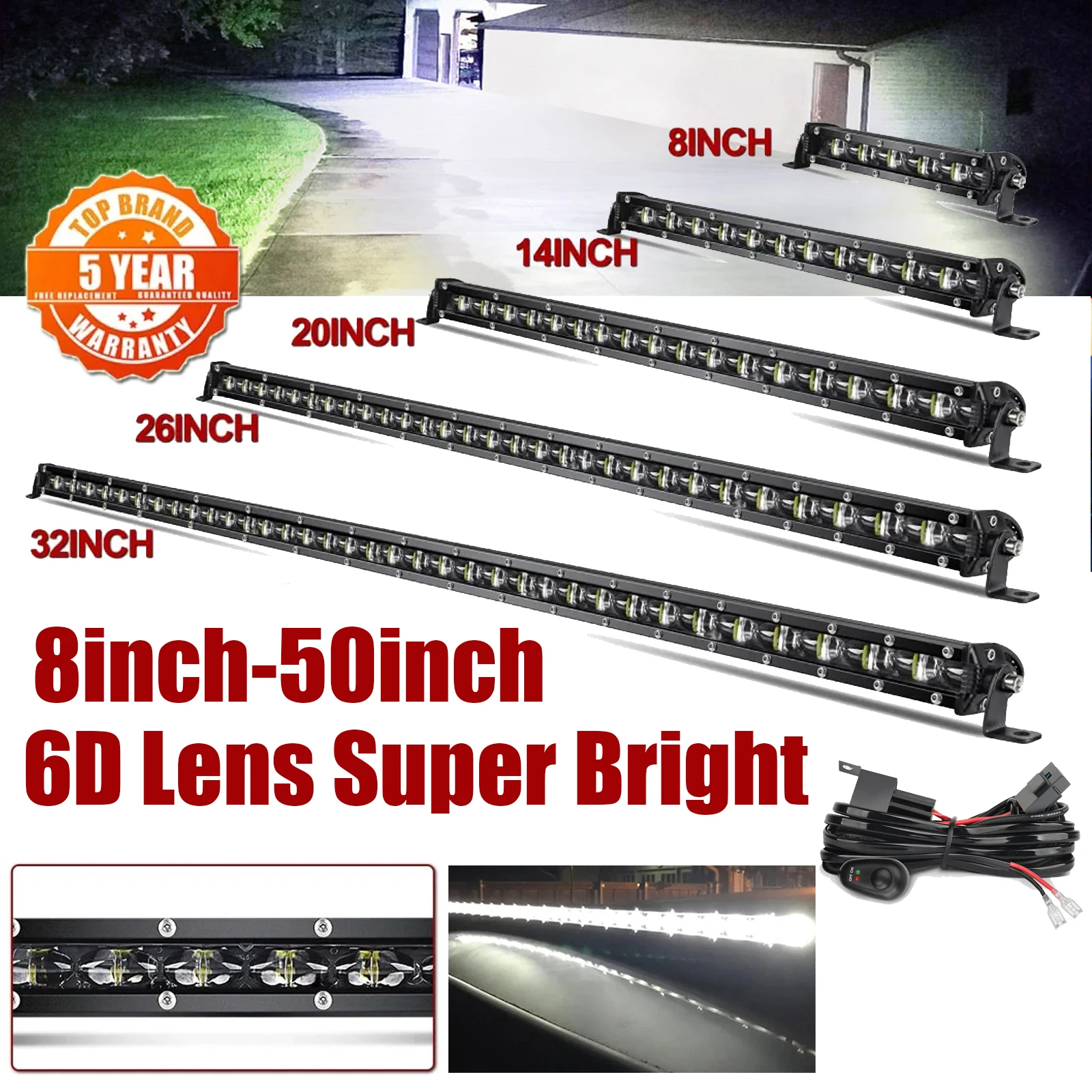 

6D Super Bright LED Light Bar 8 14 20 26 32 38 44 50inch Waterproof Offroad Driving For Lada Truck 4X4 SUV ATV Niva 12V 24V Auto