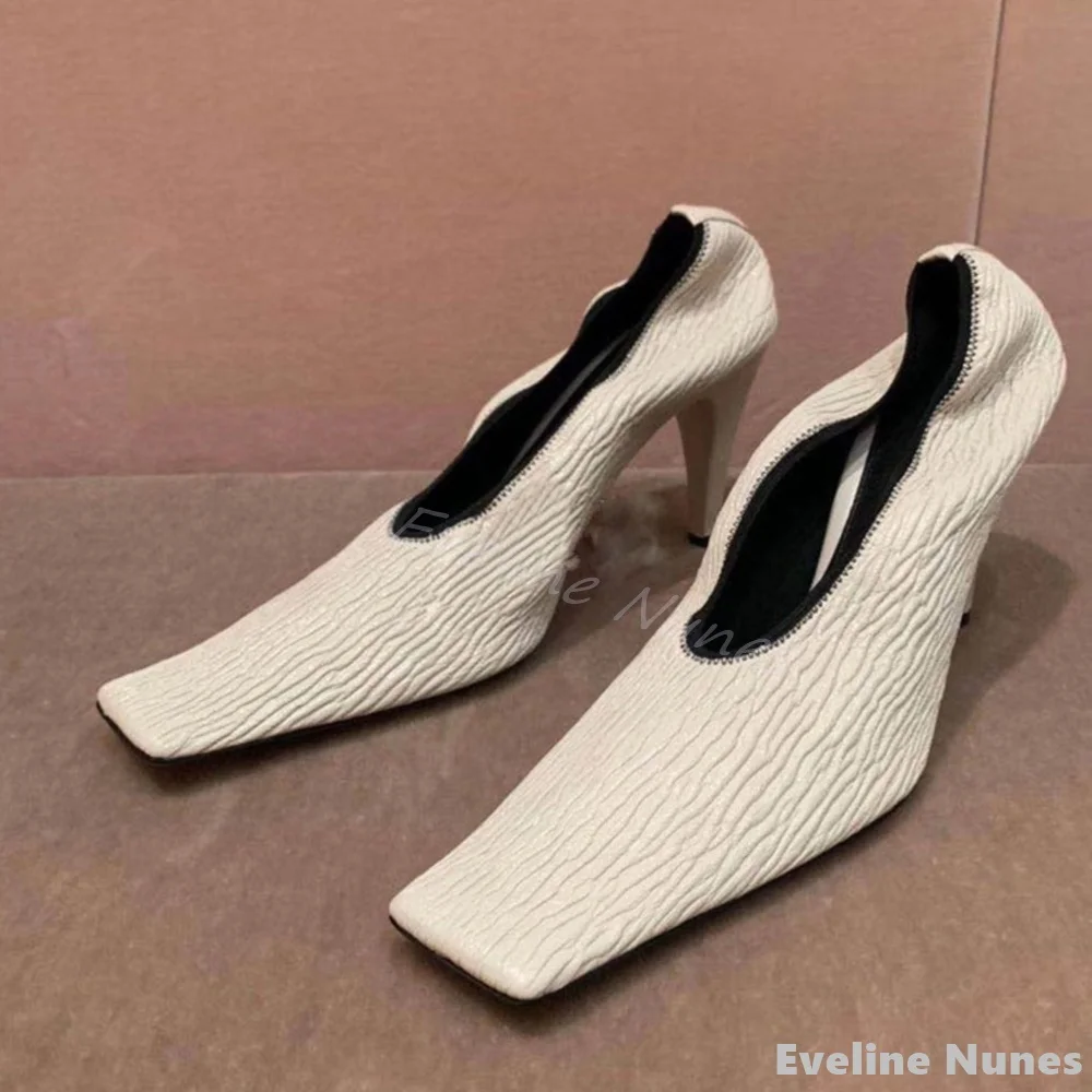 

Mixed Colors Stripes Square Toe Pumps Women Shallow Slip On Casual Thin Heels Shoes 2024 New Fashion Comfortable Catwalk Shoes