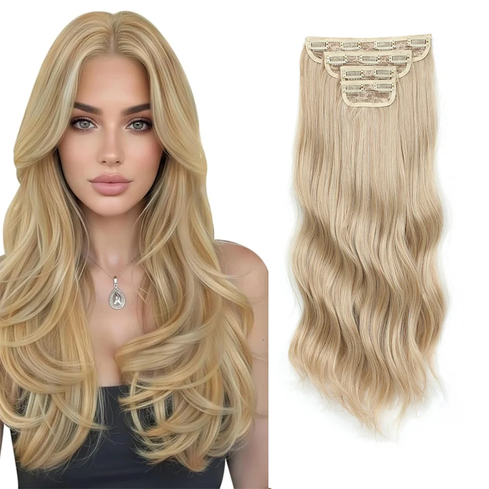 

Gladys 55cm Clip Ins Synthetic Hair Extensions High Temperature Fiber Extension Body Wave Blonde Clip Ins Daily Use Hair Pieces