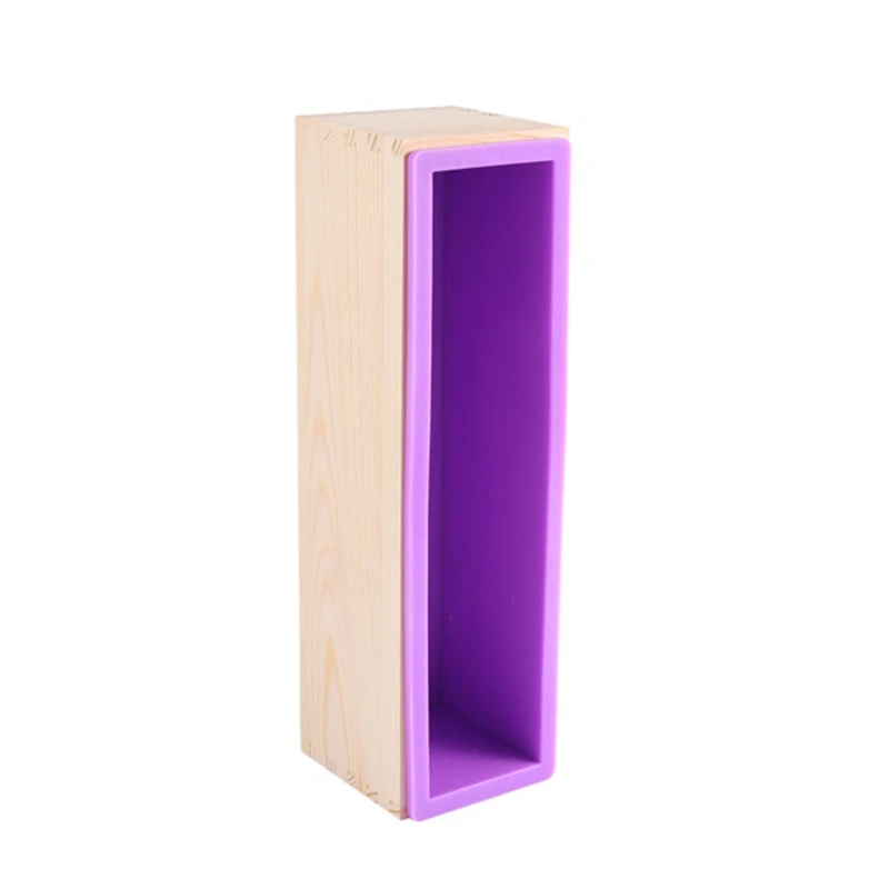 2-Piece Silicone Soap Mold Kit Rectangular Soap Silicone Mold With Wooden Box, DIY Soap Making Tool-Purple 1200Ml