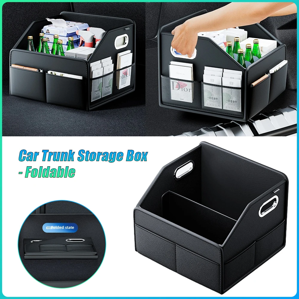 

Foldable Car Trunk Storage Box Premium Leather Waterproof Universal Organizer for SUVs Sedans Trucks 22.5L Capacity