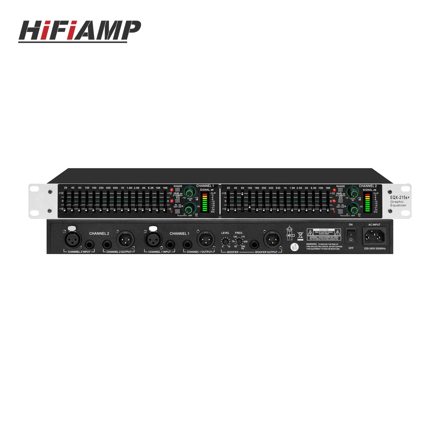 HiFiAMP EQX-215+ 20Hz-20KHz 15 Band Equalizer Dual-Channel Graphic Equalizer with XLR and 6.35mm Jacks