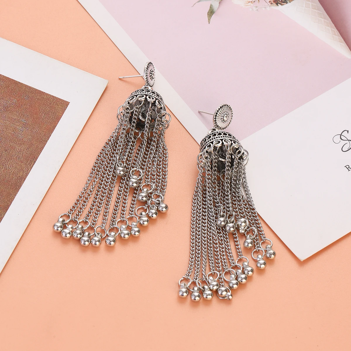 Vintage Indian Jhumka Earrings for Women Thailand Silver Color Gypsy Long Tassel Charms Earrings Jewelry Trendy Wedding Ear ring