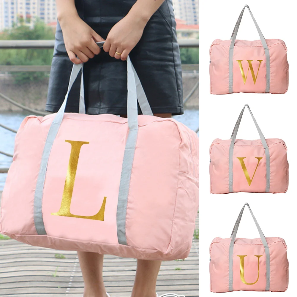 

Women Travel Organizer Bag Outdoor Foldable Luggage Bags Large Capacity Storage Accessories Bag Letter Print Zipper Handbag