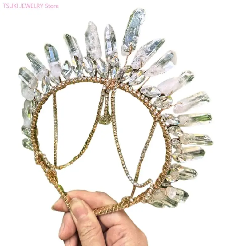 62KE Tiaras nupciales tocado seguro antideslizante diamantes imitación decoraciones coronas aro para ceremonias boda y