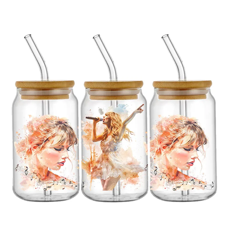 Super Star singer love story UV DTF Transfer Sticker Cup Wraps For16OZ Glass Libbey Can Bottle Selfadhesive Washable DIY Custom
