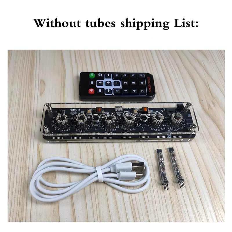 6 digit IN-8 Nixie Glow Tube Clock 6-Bit IN8 With Remote controller LED Backlight