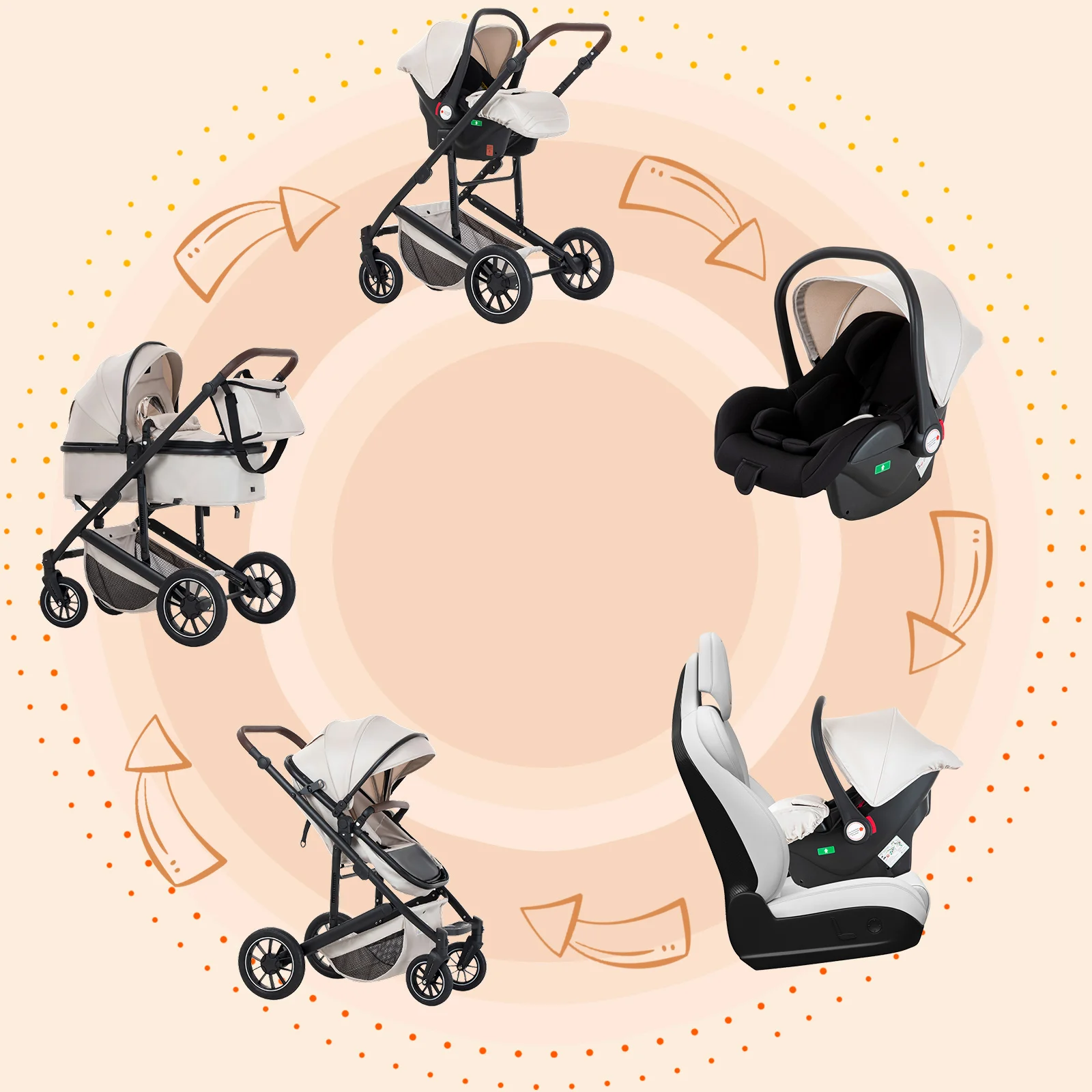 Baby Stroller 3 in 1 Luxurious Portable Travel Baby Carriage Fold Pram High Landscape Aluminum Frame Newborn Infant Stroller