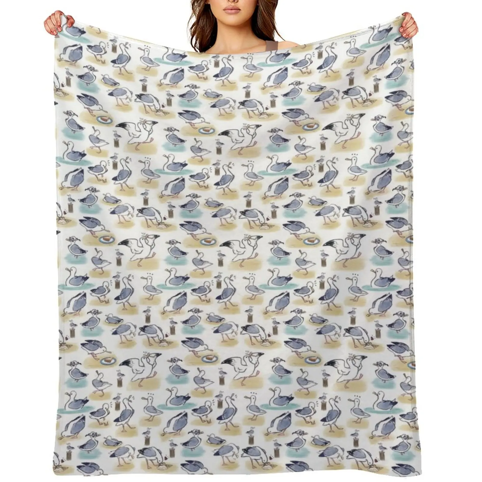 

Comical Seagull pattern- beach bois Throw Blanket Quilt Bed covers Soft Plaid Blankets