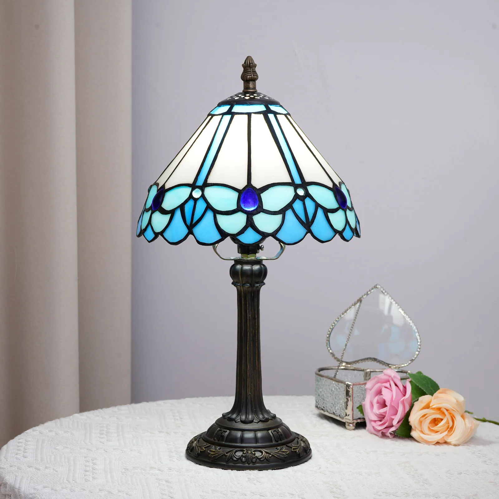 Mooie vintage stijl tafellamp meerkleurig vintage nachtkastje bureaulamp 8 inch breed leeslampje decor