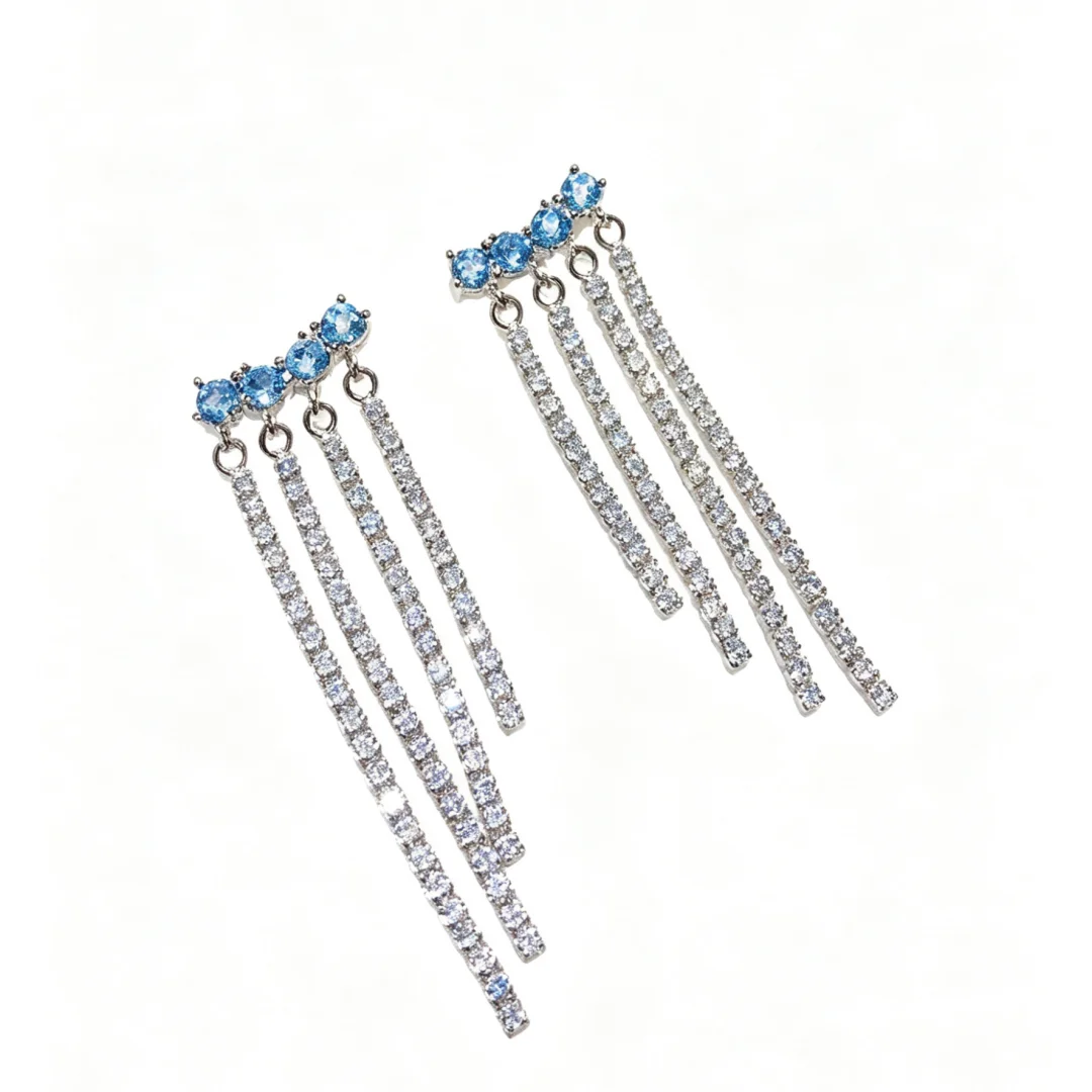 Designer Crafted Natural Topaz Earrings S925 Sterling Silver Inlay High Clarity Gem Delicate Slim Design Elegant Party Jewelry