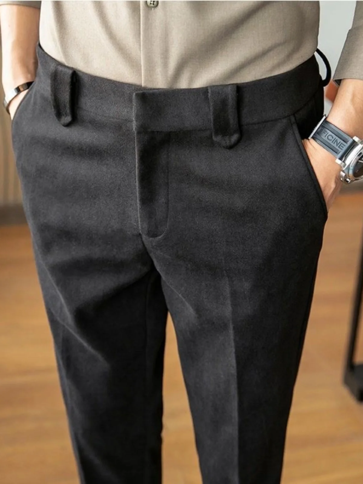 

Men's Woolen Trousers Autumn Winter New Sle Busin Casual Straight Leg Suit Pants High-End Sensation Youth Faion