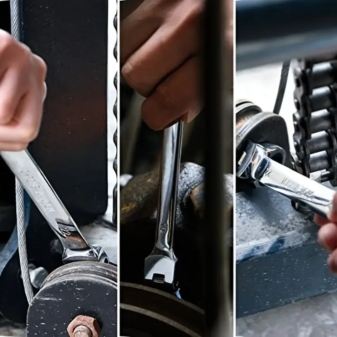 11Pcs Combination Wrench Set Vanadium Steel, 10Pcs Hex Key + 1Pc Swivel Ratchet Wrench, For Auto Garage Mechanical Repair