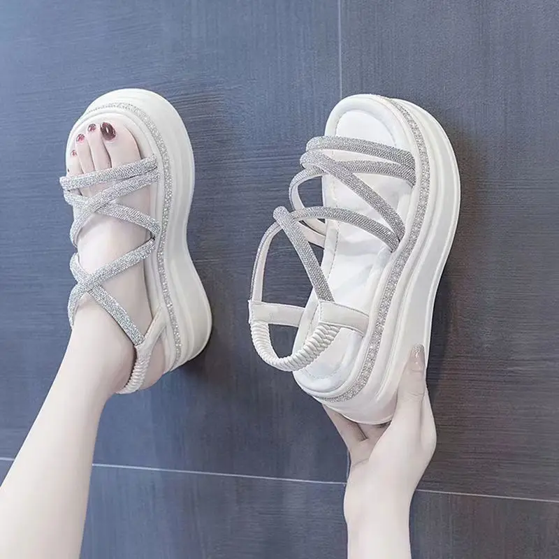 

Bling Crystal Platform Sandals 2026 New Summer Women With Skirt Fairy Wind Sandals Female Luxurious All-match Roman Sandals