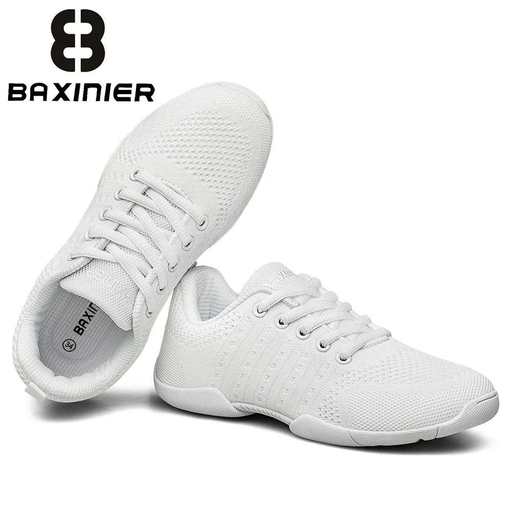 

BAXINIER Comfortable White Cheer Shoes for Girls Lightweight and Flexible Dance Sneakers Perfect for Cheer Routines School