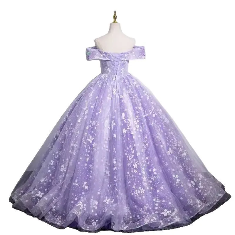 Vestido de noche morado elegante, vestido de princesa elegante con un solo hombro, fiesta de cumpleaños, ceremonia para adultos, vestido de presentador