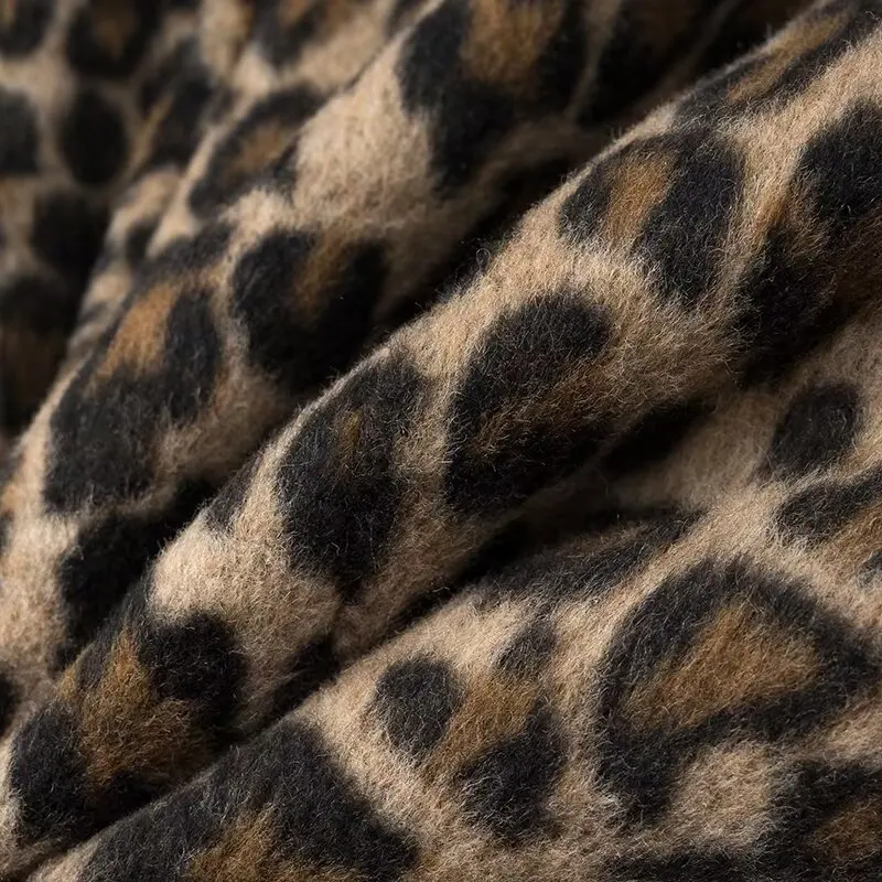 Woollen Woman Vintage Jacket Leopard Single Breasted Pocket Casual Long Sleeve Short Coat 2024 Ladies Autumn High Street Outwear