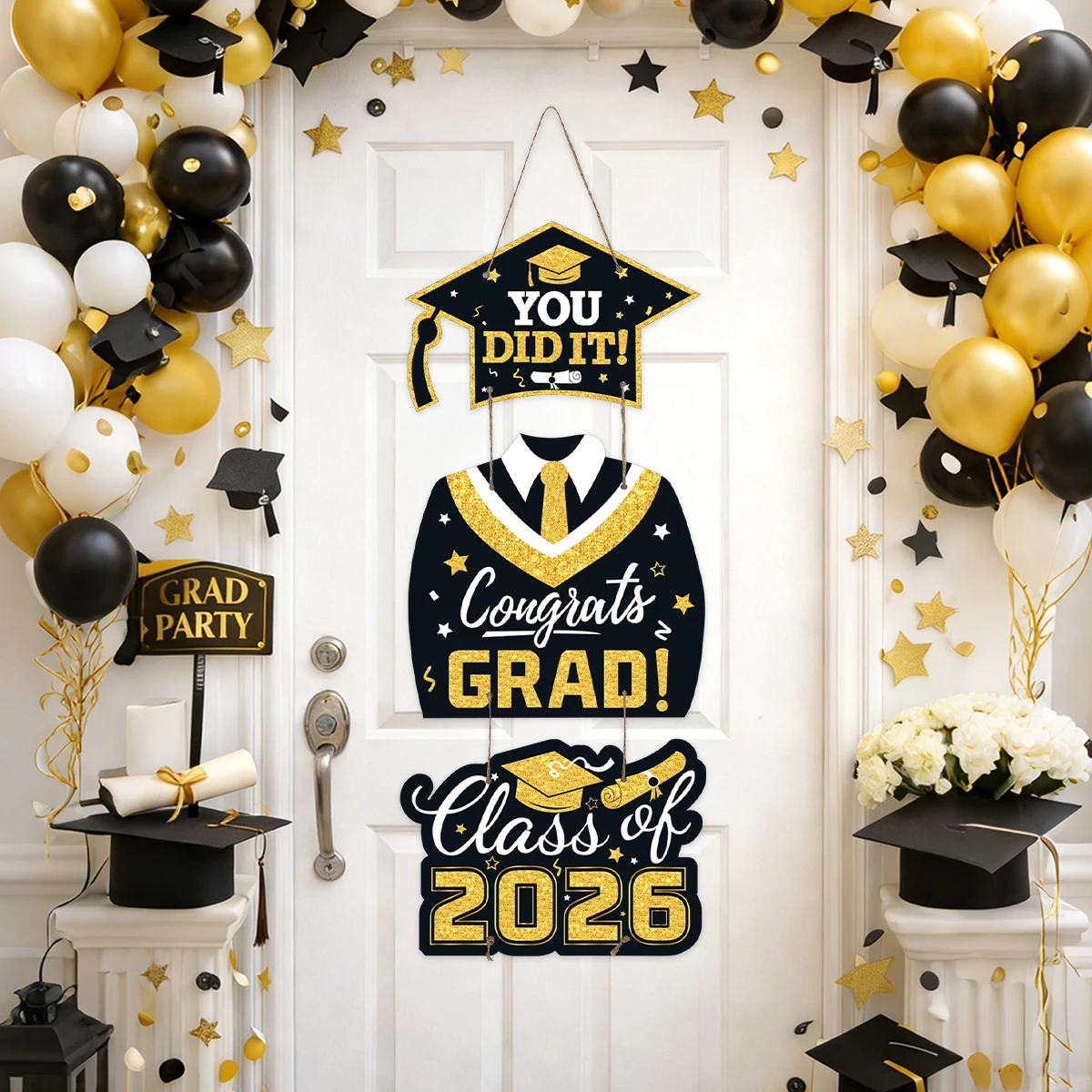 Graduation Season Paper Door Hanging Congrats Grad Party Decor Class of 2026 Gown Hat Hanging Grad Celebration Party Supplies