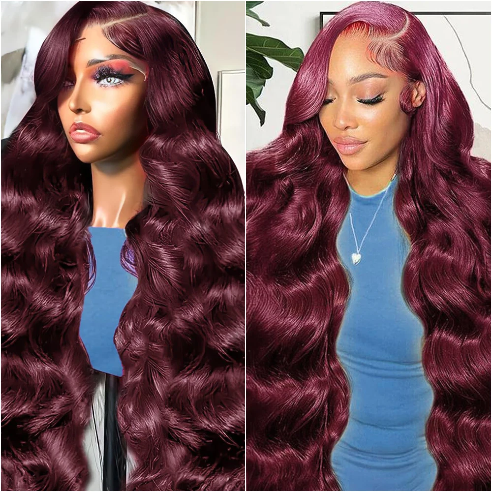 

40in 99J Burgundy Lace Front Wig Body Wave 13x4 13x6 HD Transparent Lace Front Human Hair Wig Brazilian Colored Human Hair Wigs