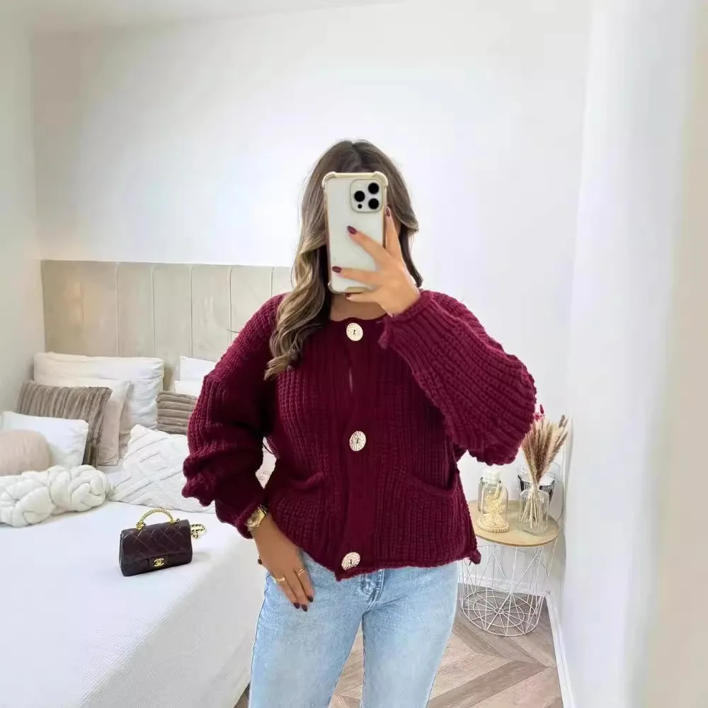 

TRAF Autumn Winter Knitted Cardigans For Women Casual Button Long Sleeve Female Sweater 2024 Fashion Loose Lady Cardigans Coat