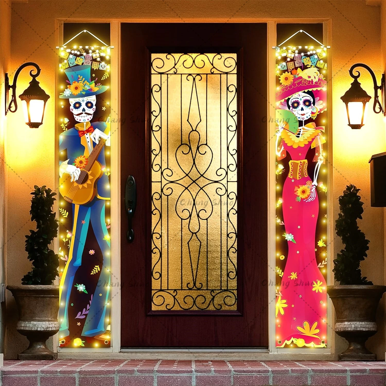 Halloween Glowing Porch Indoor Day Of The Dead Couplet Decorations 2 Pieces Sign Banner Decorations Outdoor Wall Door