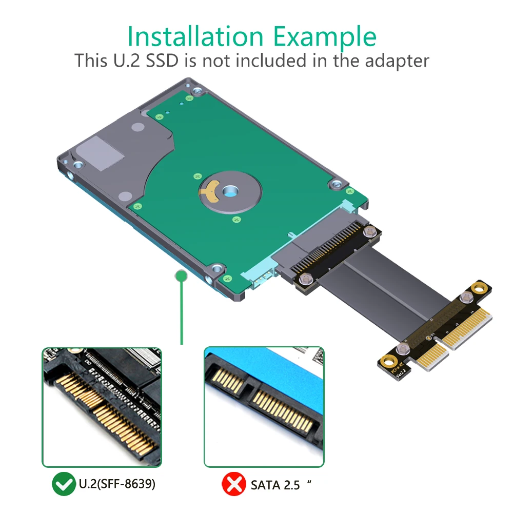 Riser Cable SFF-8639 U.2 to PCI-E 3.0 4X Flexible Cable Riser Card Ribbon Extender Cable Extension Port Adapter for U.2 NVME SSD