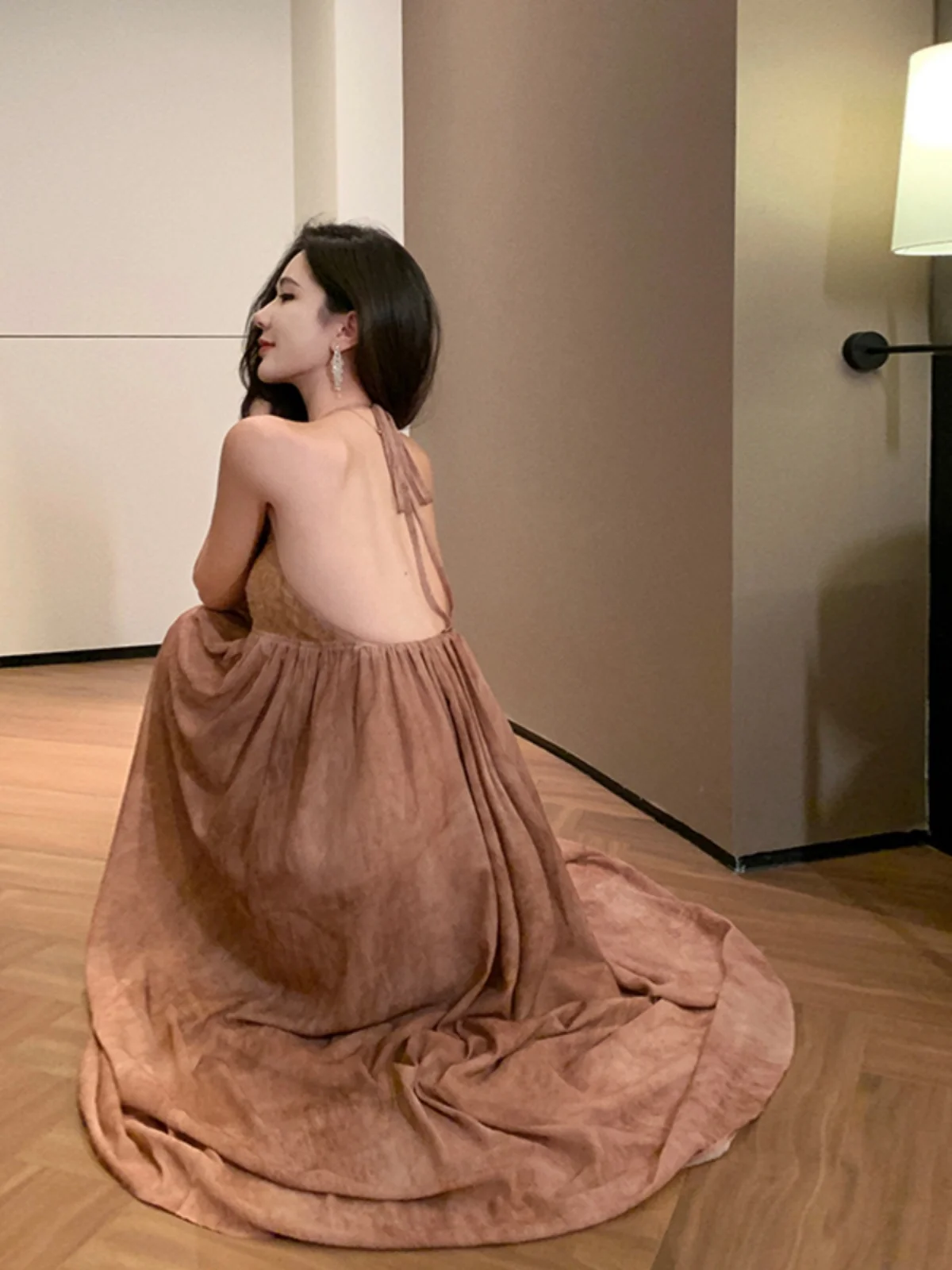 ロングマキシビーチヴァイオン ドレス レディース シースルー スパンコール バルダイ染め ハイウエスト Aラインスカート 年末ガラ用