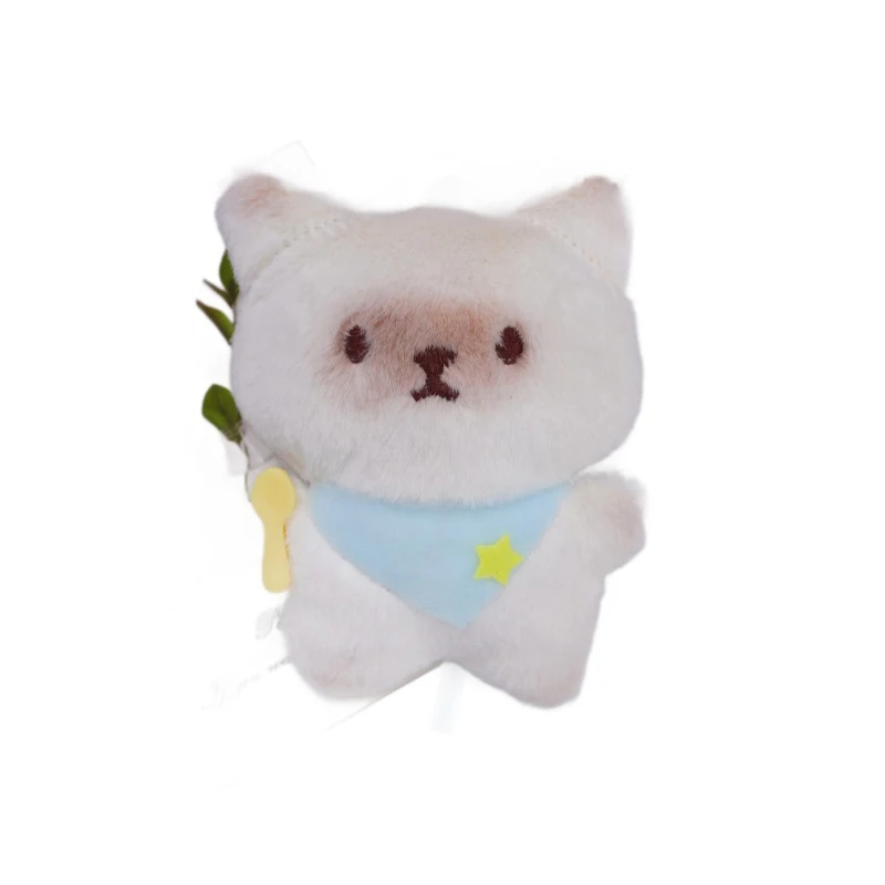 Lindo llavero de gato de peluche gatito comiendo bolsa de juguete de peluche decoración de dibujos animados bolso esponjoso colgante bolso llaveros de coche joyería de encanto