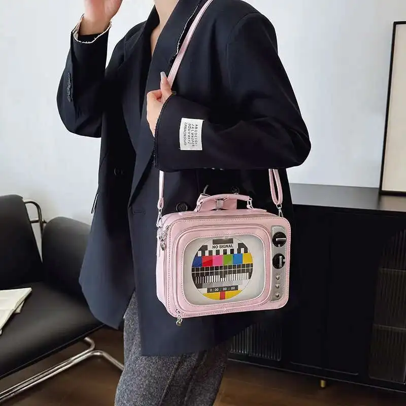 Women shoulder bag funny TV shape crossbody bag casual double shoulder message bag girls flap bag