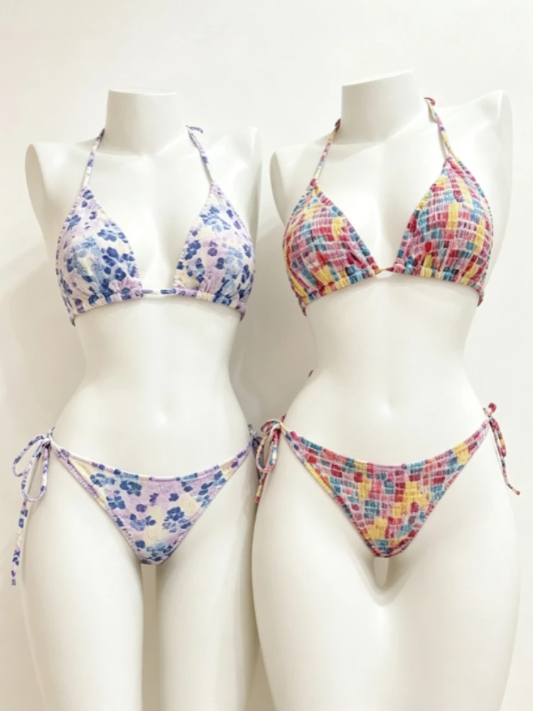 Daily Summer Beach Pool Vacation Swimwear For Women Y2K Slim Sexy Two Piece Bikini Japanese Lolita Floral Ruffle Decor Outfit