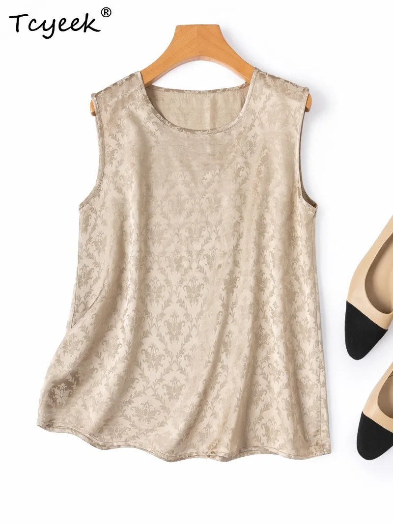 Tcyeek 40.1% Real Mulberry Silk Tanks Top 2026 Summer Delicate Skin-friendly Round-neck Inner Vest Clothing for Woman Ropa Mujer