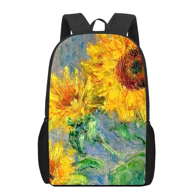 Van Gogh Art Oil Painting Printed Backpack Boys Girls Book Bag Kids Casual Shoulder Bags Teenager Storage Backpacks Laptop Bags