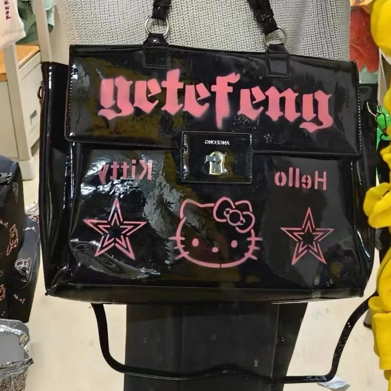 Sanrio Hello Kitty Cartoon Women Shoulder Bag Y2k Gothic Styel Girl Large Capacity HandBag New Korean Trend Female Crossbody Bag